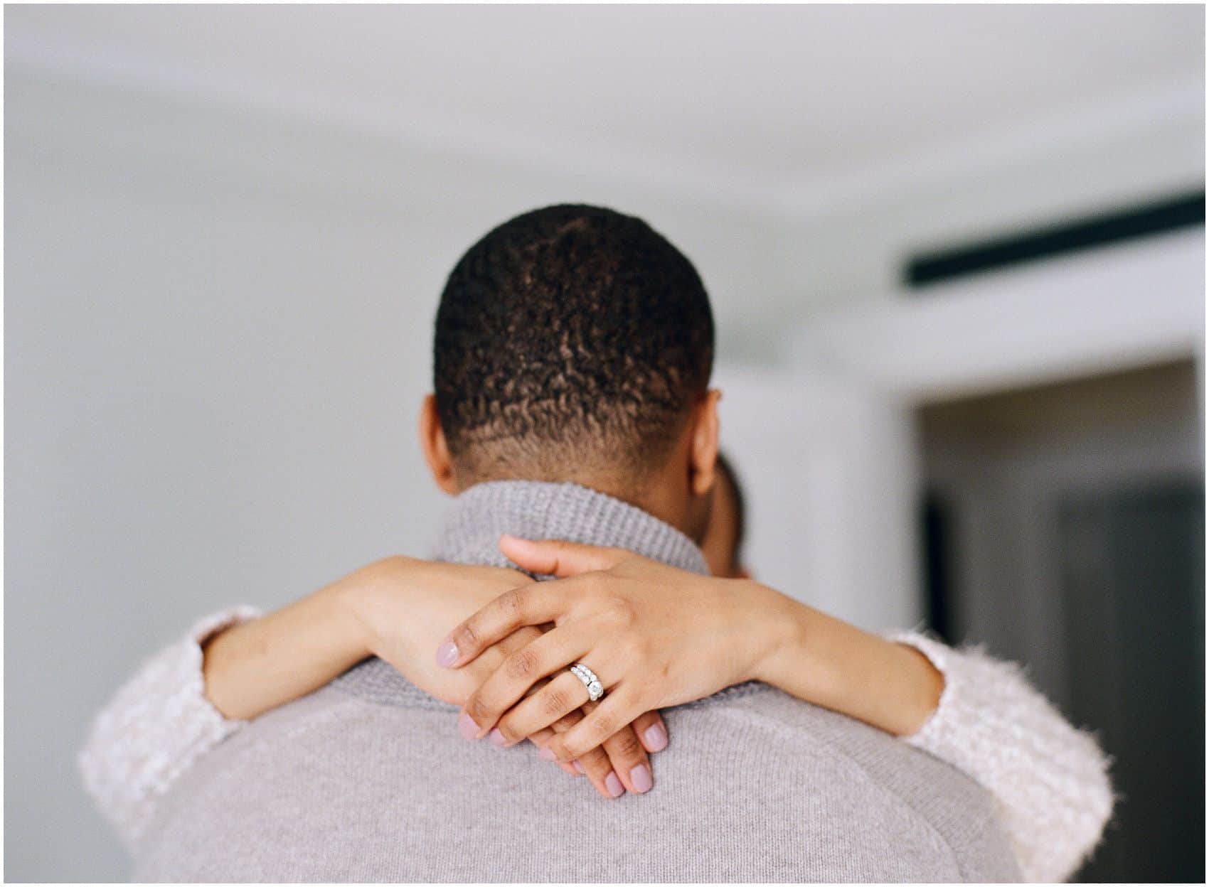 hugging at engagement session in Manhattan NY
