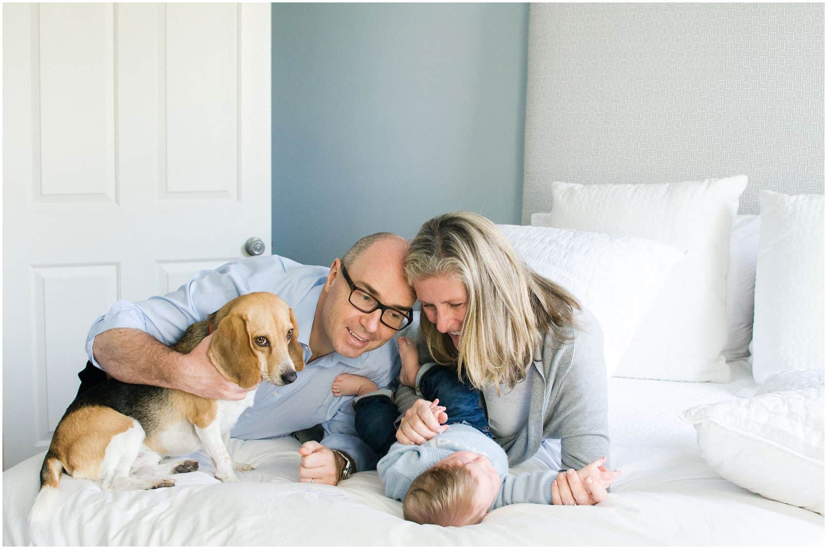 family portrait with pets and baby