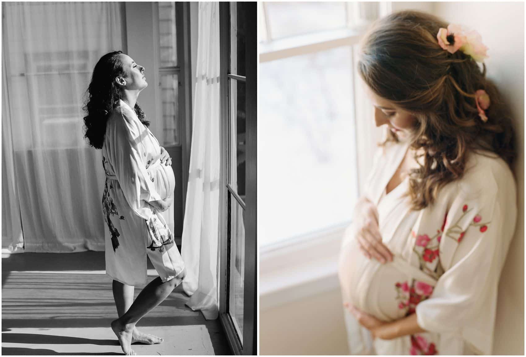 pregnant mom basking in the sunlight in the home maternity session
