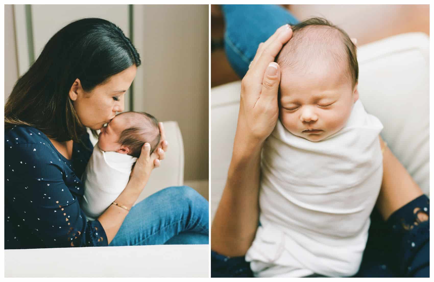 Best gift idea for a mom is portrait of her and her newborn baby taken by Newborn Photographer Miriam Dubinsky 